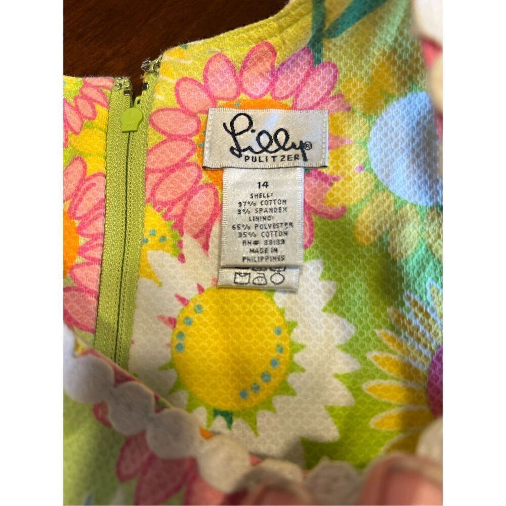 Vtg Lilly Pulitzer Girls 14 Shift Dress Colorful Flowers Sleeveless Waffle Knit - Picture 4 of 6